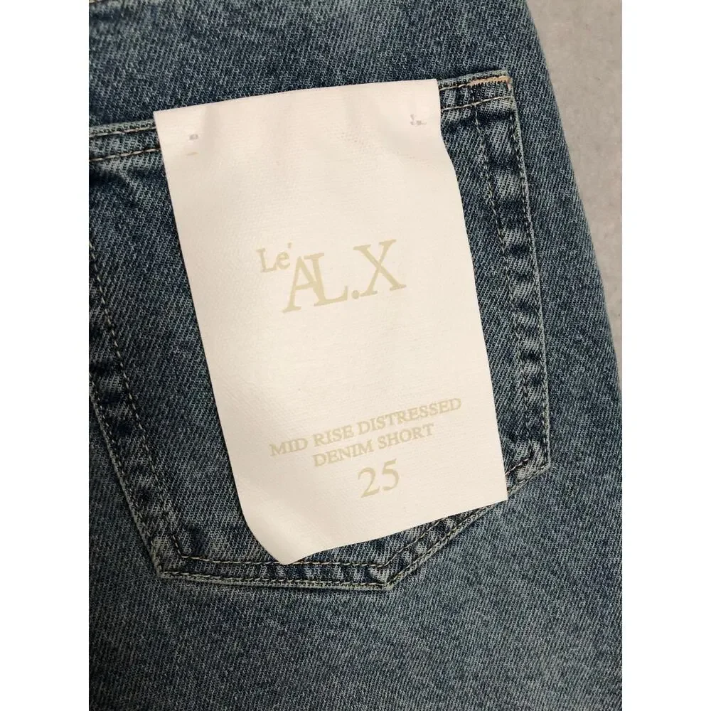 Le' AL.X Denim Mid-Rise Shorts  Distressed Bermuda Women's Size 25 NEW